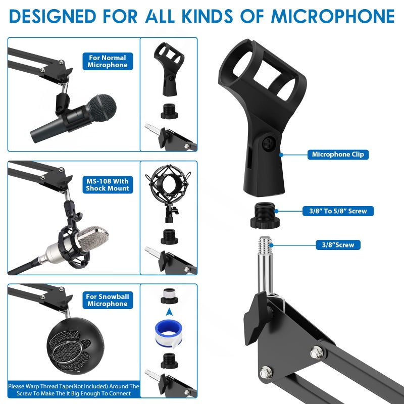 K KASONIC Microphone Stand, Adjustable Microphone Desk Stand for HyperX Mic Boom Arm Stand for Broadcasting Recording, Voice-Over Sound Studio, Stages, Streaming, Singing and TV Stations - Image 5